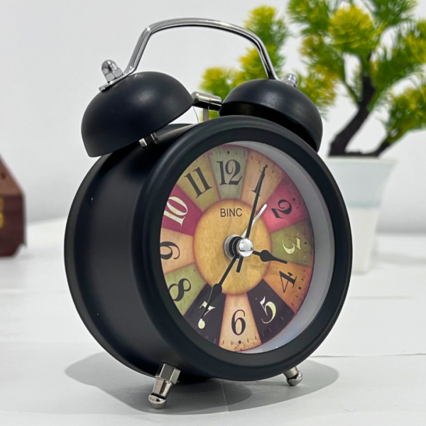 Vintage Table Alarm Clock, Metal Twin Bell Analog Display with Night LED Light - Image 3