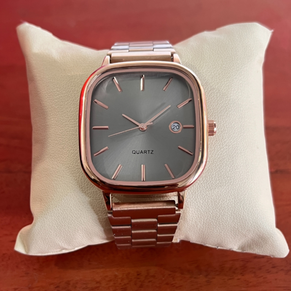Vintage Classic Men's Watch Grey Dial with Rose Gold Chain - Image 4