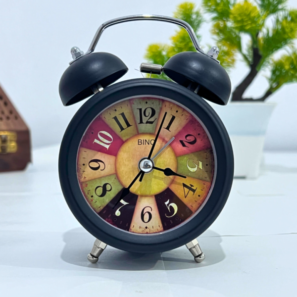 Vintage Table Alarm Clock, Metal Twin Bell Analog Display with Night LED Light
