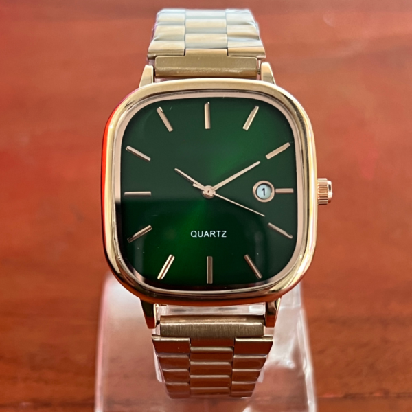 Vintage Classic Men's Watch Green Dial with Rose Gold Chain