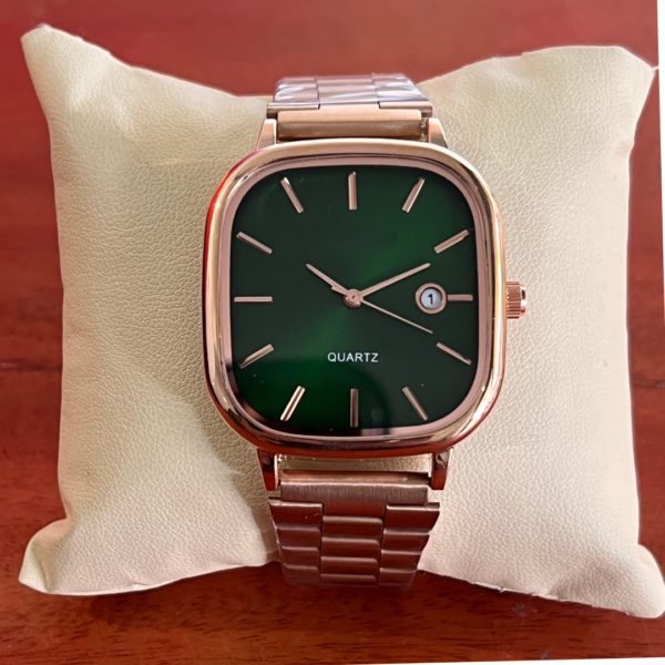 Vintage Classic Men's Watch Green Dial with Rose Gold Chain - Image 3