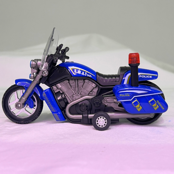 Rugged 1:14 Police Bike For Kids With Sound & Light | Blue Color Kids Motorcycle - Image 3