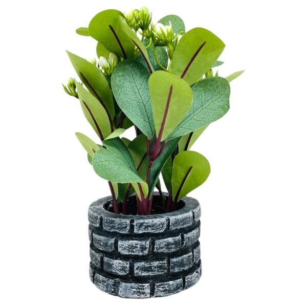 Artificial Decorative Plant with Textured Leaves and Brick-Style Pot - Image 3
