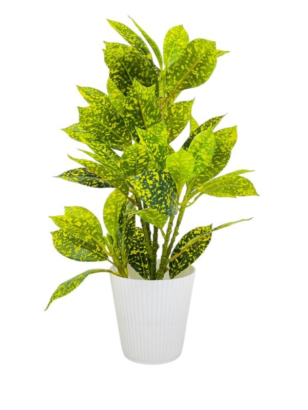 Artificial Aglonema Plant with Speckled Green Leaves in White Pot - Image 8