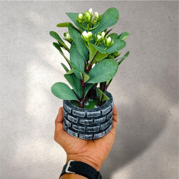 Artificial Decorative Plant with Textured Leaves and Brick-Style Pot - Image 4