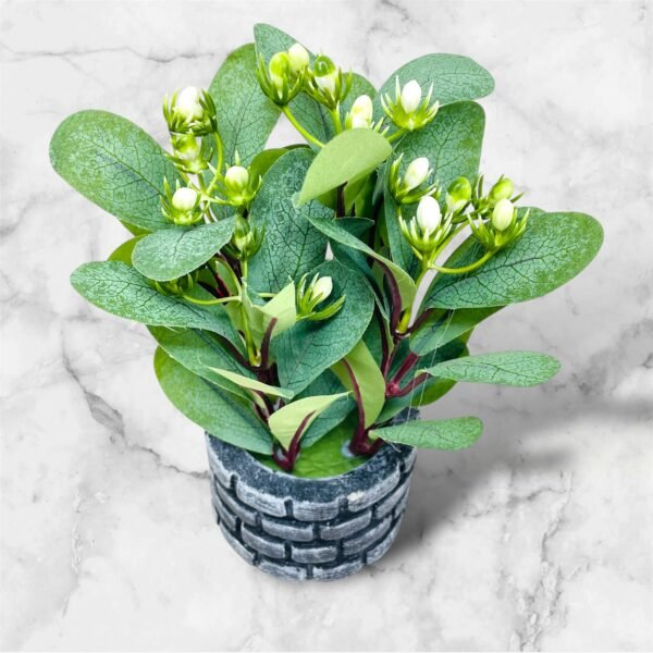 Artificial Decorative Plant with Textured Leaves and Brick-Style Pot - Image 5