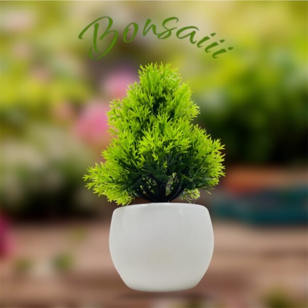 Artificial Bonsai Tree in Plastic Pot - Home Decor Green Plant - Image 4