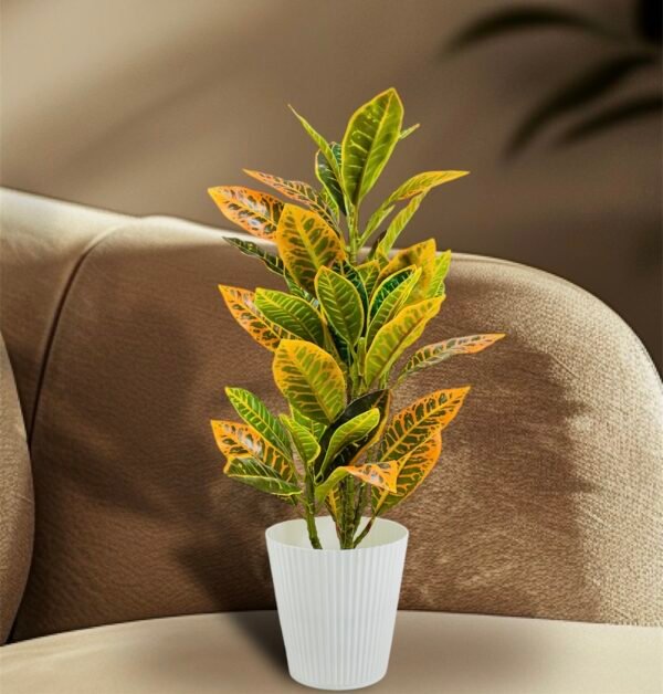 Tall Artificial Croton Plant in White Pot - Image 4