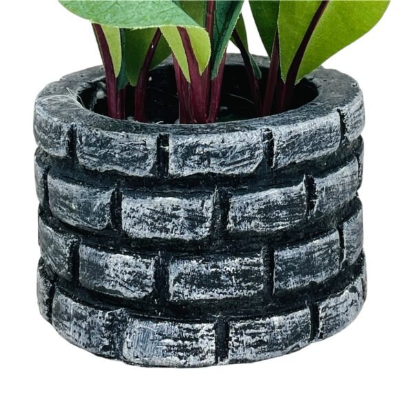 Artificial Decorative Plant with Textured Leaves and Brick-Style Pot - Image 7