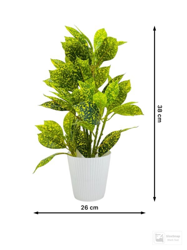 Artificial Aglonema Plant with Speckled Green Leaves in White Pot - Image 3