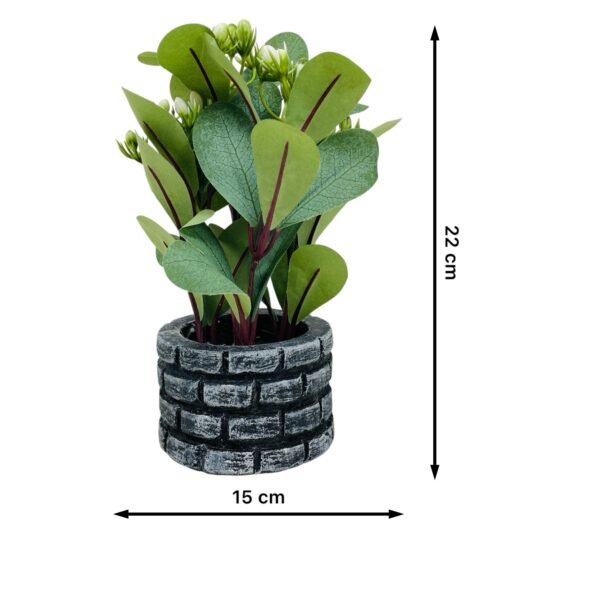 Artificial Decorative Plant with Textured Leaves and Brick-Style Pot - Image 2