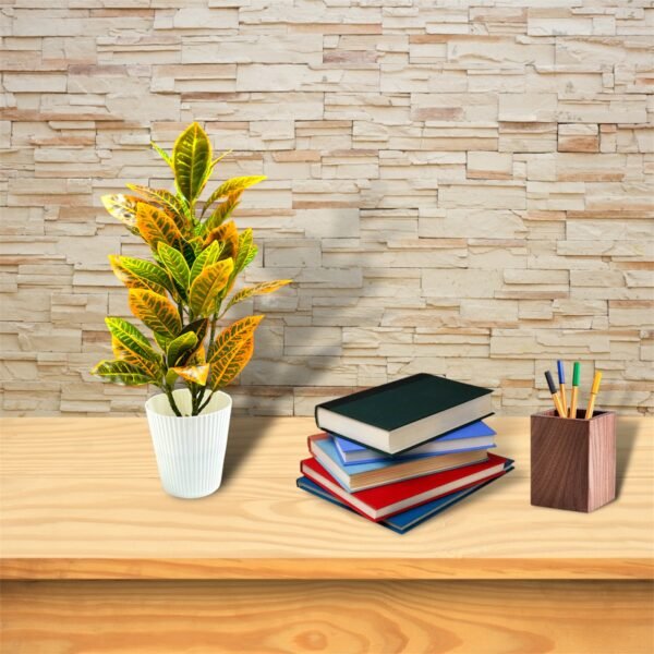 Tall Artificial Croton Plant in White Pot - Image 2