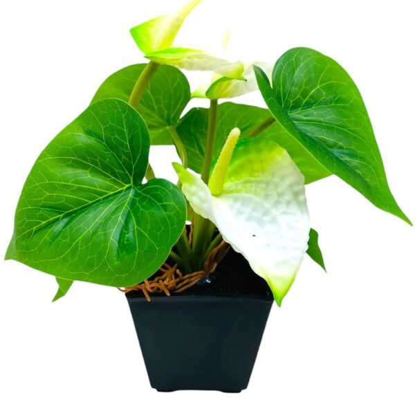 Faux Anthurium Plant in Black Pot - Image 4