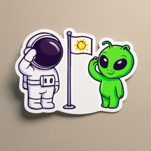 Space Friends Astronaut & Alien Salute Premium Vinyl Sticker