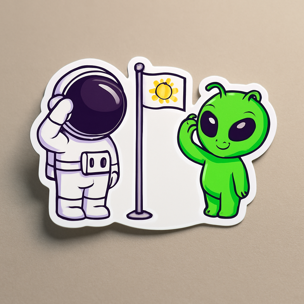 Space Friends Astronaut & Alien Salute Premium Vinyl Sticker
