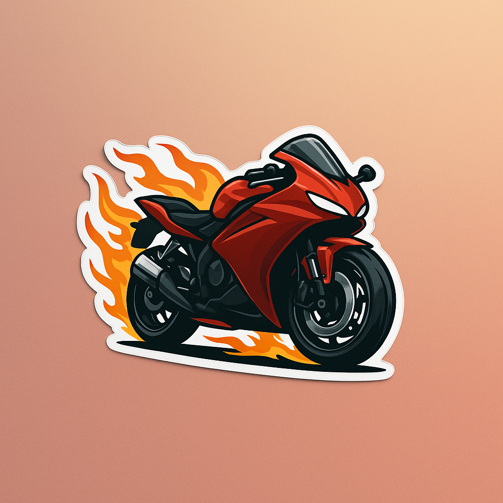 Flaming Sport Bike Vinyl Sticker