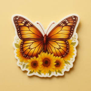 Golden Sunflower Monarch Butterfly Aesthetic Vinyl Sticker