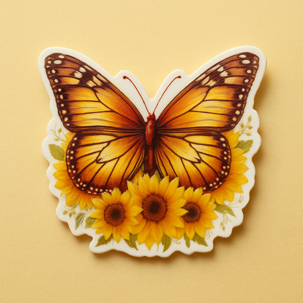 Golden Sunflower Monarch Butterfly Aesthetic Vinyl Sticker
