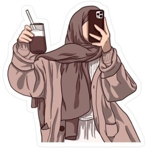 Aesthetic Hijab Girl Coffee Mirror Selfie Vinyl Sticker
