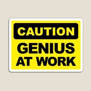 Caution Genius at Work Aesthetic Vinyl Sticker